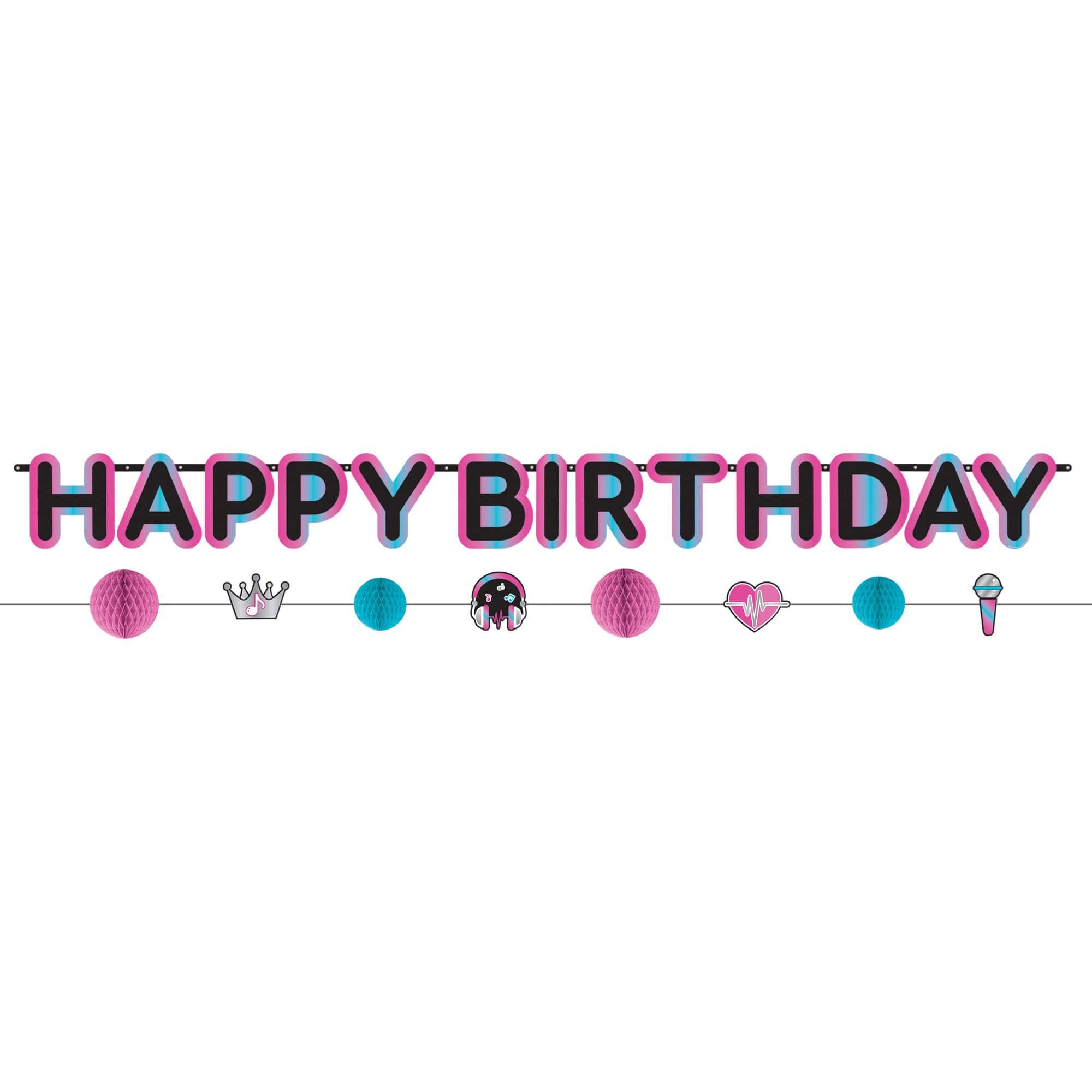 Internet Famous Happy Birthday Banner, Blue/Pink/Black, 10.5-ft, 2-pk