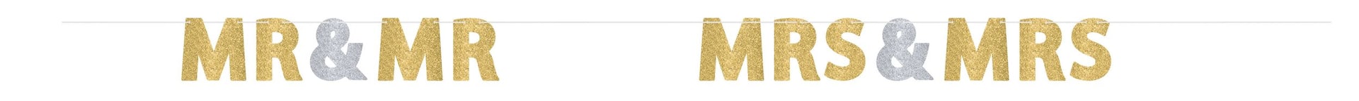 Mr & Mrs Glitter Letter Banner, Gold/Silver, 10.5-inch