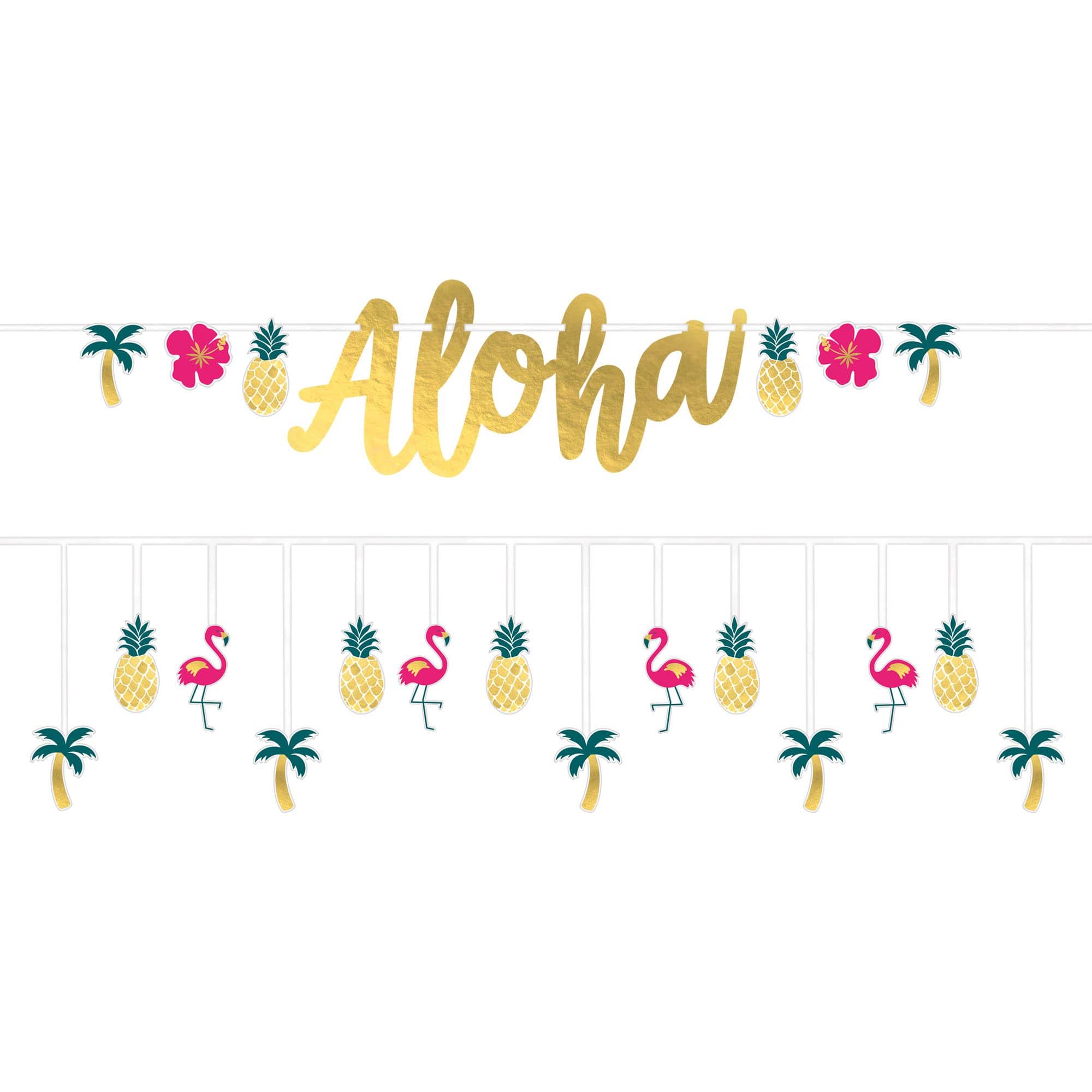 Aloha Foil Garland Banner, Gold, 3.25-inch, 2-pk