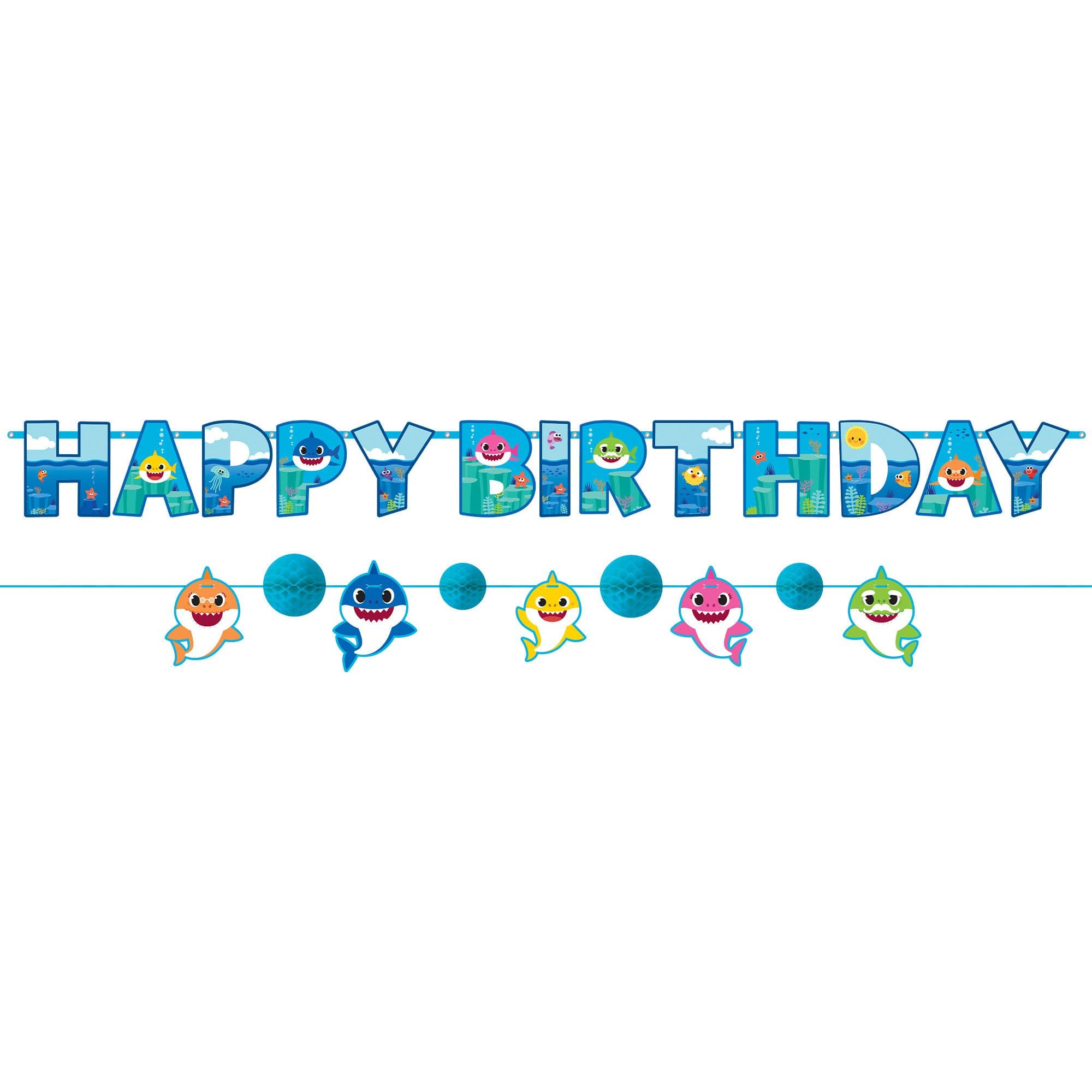 Baby Shark Happy Birthday Banner, Blue, 10.5-foot, 2-pk