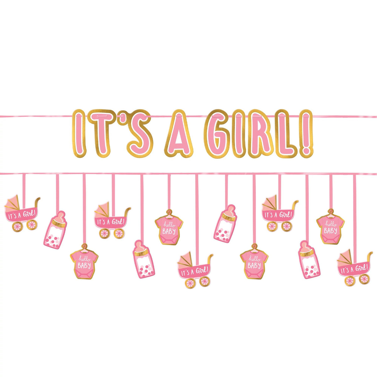 It's a Girl Garland Banner Decoration, Pink, 1-ft, 2-pk