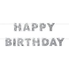 Silver Fringe Happy Birthday Banner 8ft