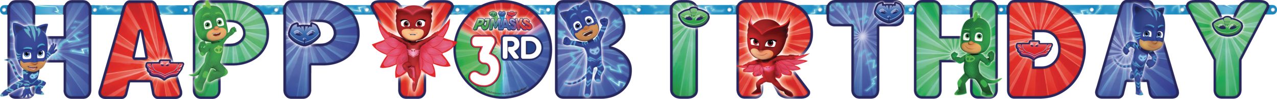 PJ Masks Happy Birthday Banner, Customizable, Red/Blue, 10-foot