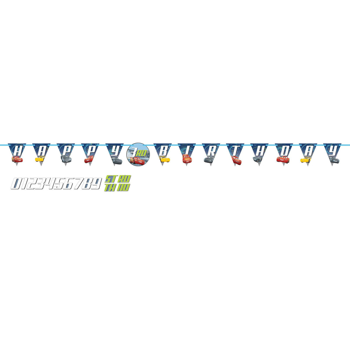 Disney Cars, Customizable Happy Birthday Garland Banner, Blue, 10-foot