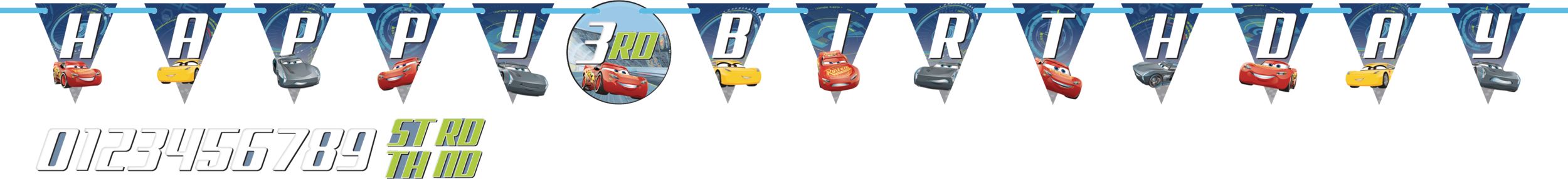 Disney Cars, Customizable Happy Birthday Garland Banner, Blue, 10-foot