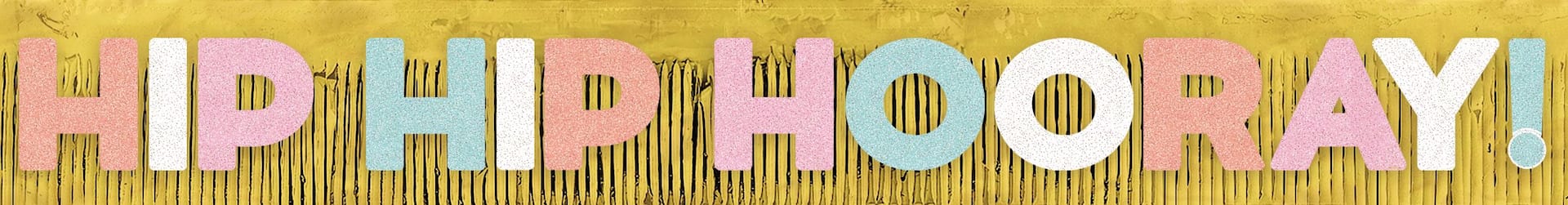 Hip Hip Hooray Fringe Banner, Gold, 10-foot