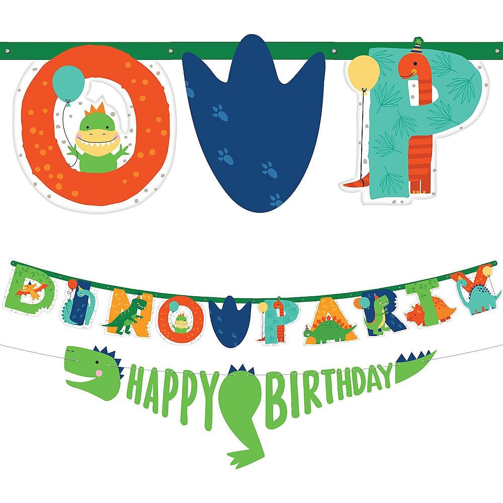 Dino-Mite Dinosaur Banner, Green/Blue/Orange, 12.75 inch, 2-pk