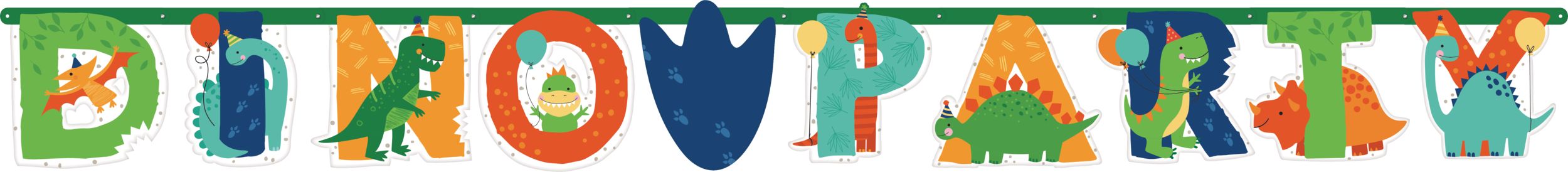 Dino-Mite Dinosaur Banner, Green/Blue/Orange, 12.75 inch, 2-pk