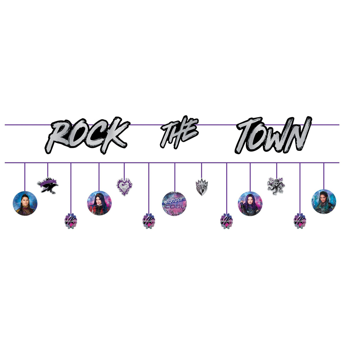 Disney Descendants "Rock The Town" Banner, Purple/Blue, 30.75-inch, 2-pk