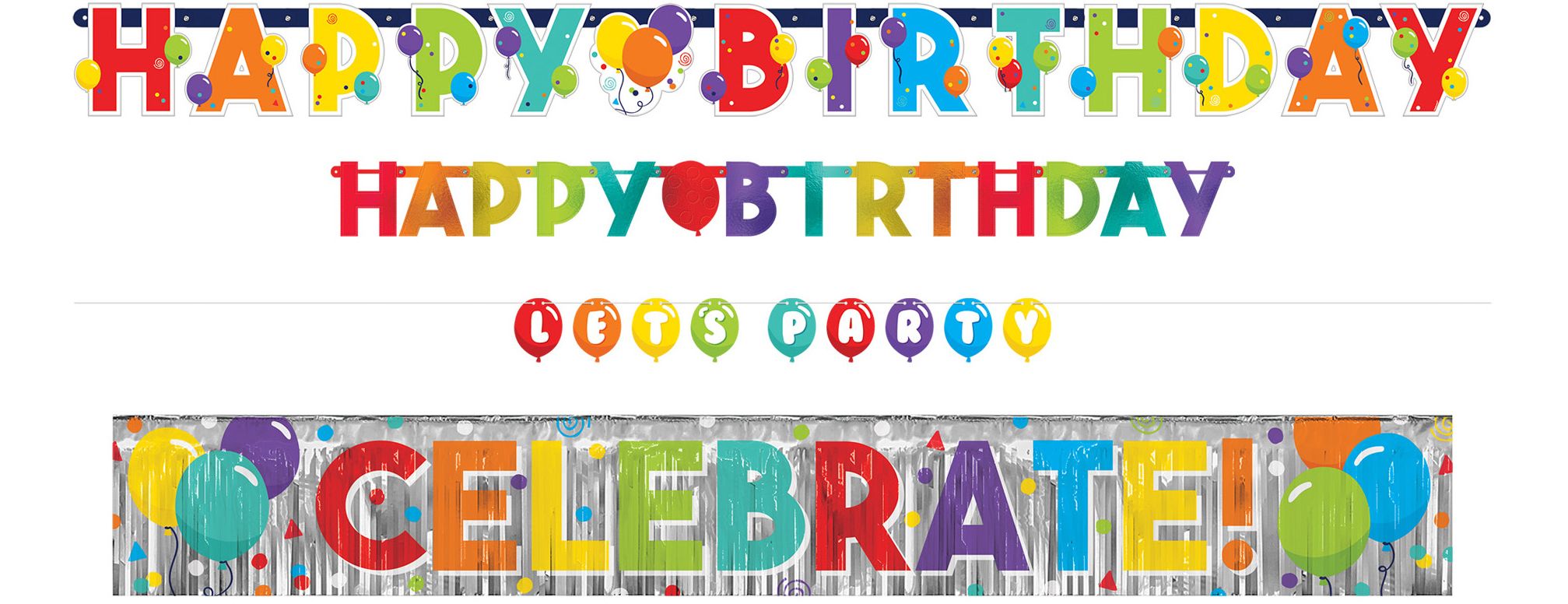 Birthday Balloon Happy Birthday Garland Banner, 1-foot, 4-pk