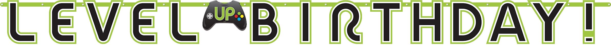 Level Up Birthday Banner, Game Controller, Green/Black, 6.5-inch, 2-pk