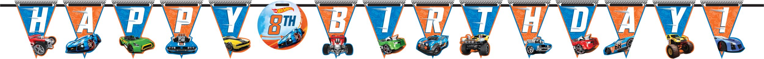 Hot Wheels Customizable Happy Birthday Banner, Blue/Orange, 10.5-foot