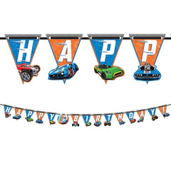 Hot Wheels Customizable Happy Birthday Banner, Blue/Orange, 10.5-foot