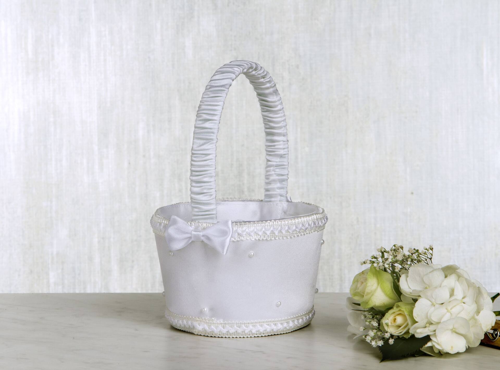 Pearl Flower Girl Basket, White, One Size, for Wedding