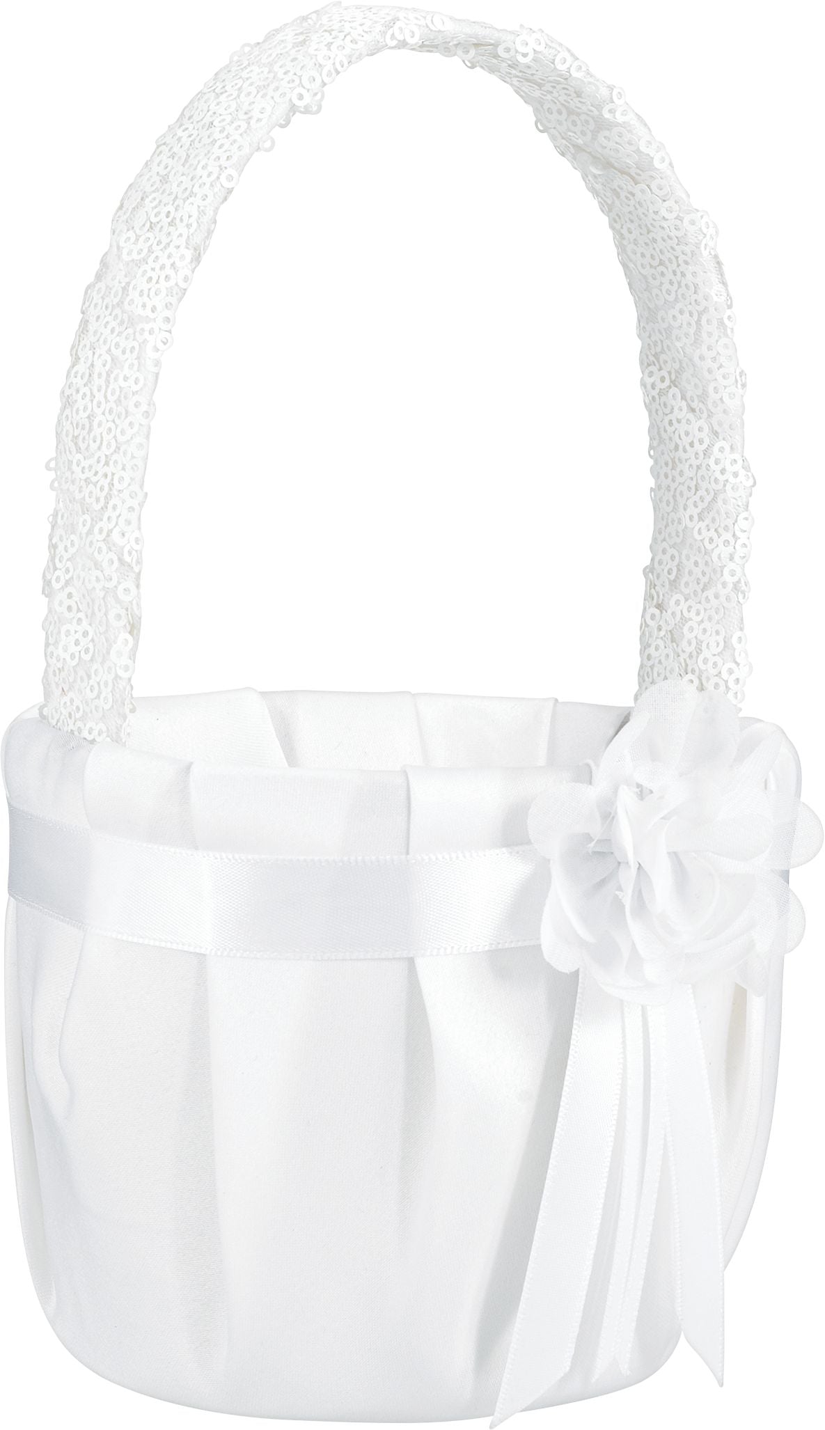 Sequin Flower Girl Basket, White, One Size, for Wedding