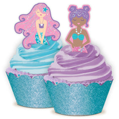 Shimmering Mermaids Cupcake Decorating Kit, Blue/Purple, 2-inch, 24-pk