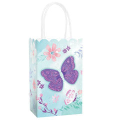 Flutter Butterfly Paper Kraft Gift Bags, Blue/Purple, 8-inch, 8-pk
