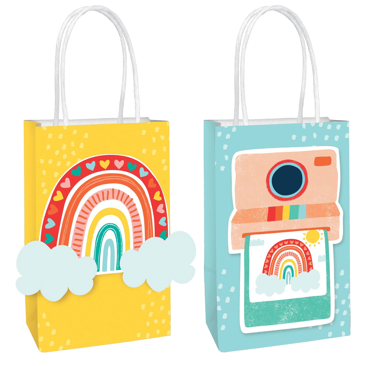 Retro Rainbow Kraft Gift Bags, Yellow/Blue, 8-inch, 8-pk