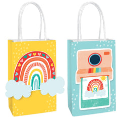 Retro Rainbow Kraft Gift Bags, Yellow/Blue, 8-inch, 8-pk