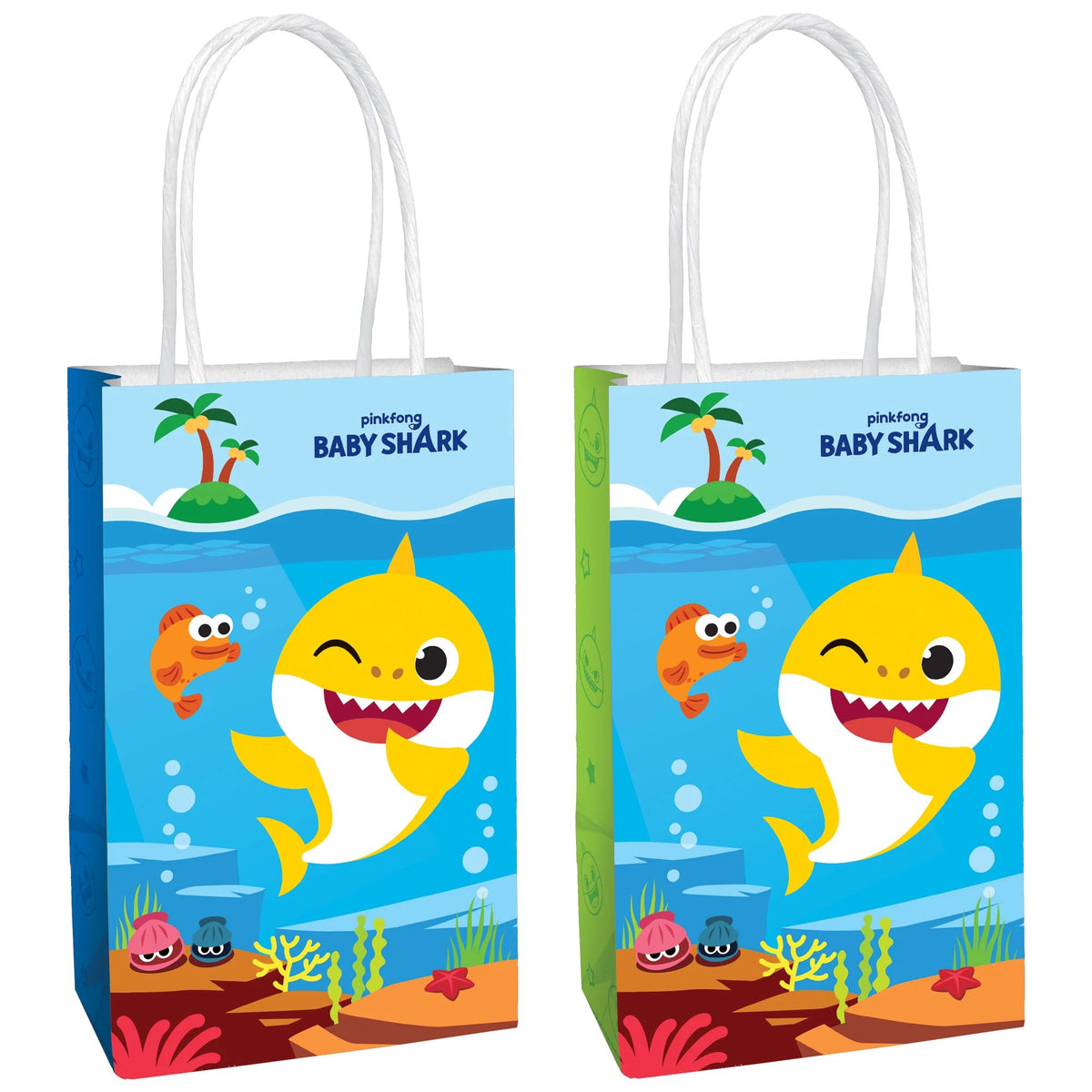 Baby Shark Kraft Gift Bags, Blue/Green, 8.5-inch, 8-pk