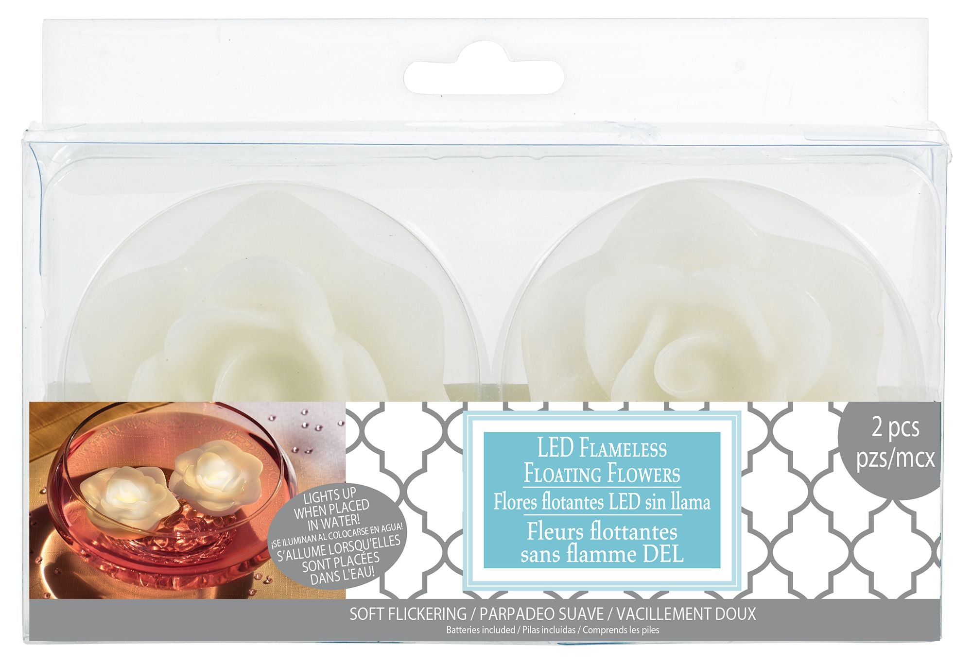 Floating Flower Water-Activated Flameless LED Candles, White, 3-inch, 2-pk