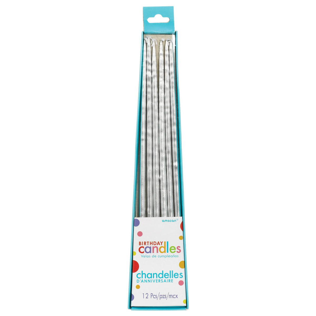 Metallic Silver Wax Stick Candles, 10 inch, 12-Pack