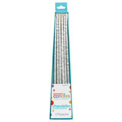 Metallic Silver Wax Stick Candles, 10 inch, 12-Pack