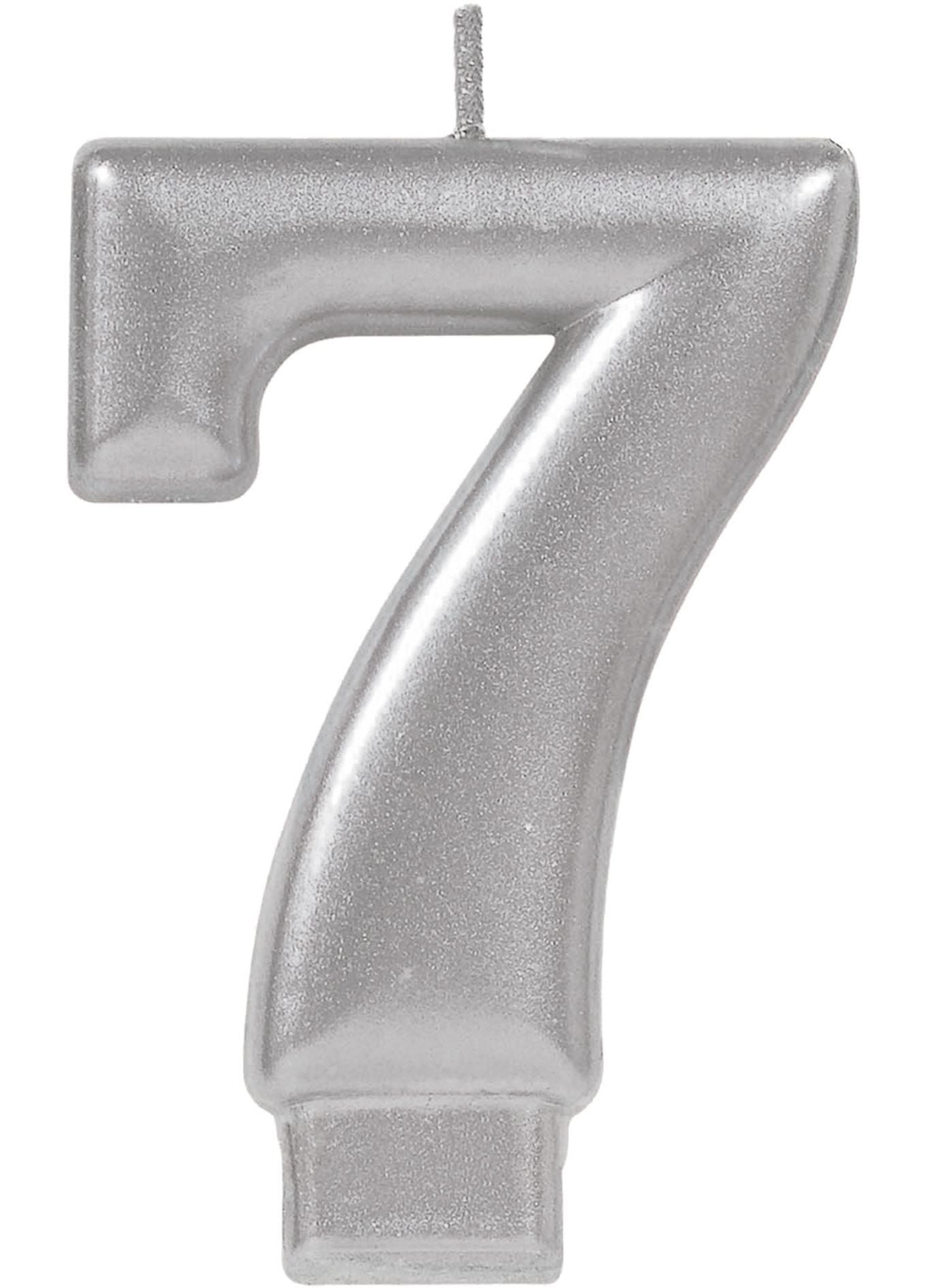 Silver Metallic Wax Number 7 Candle, 3.2-in