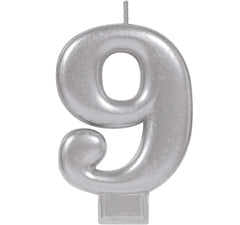 Silver Number 9 Molded Birthday Candle