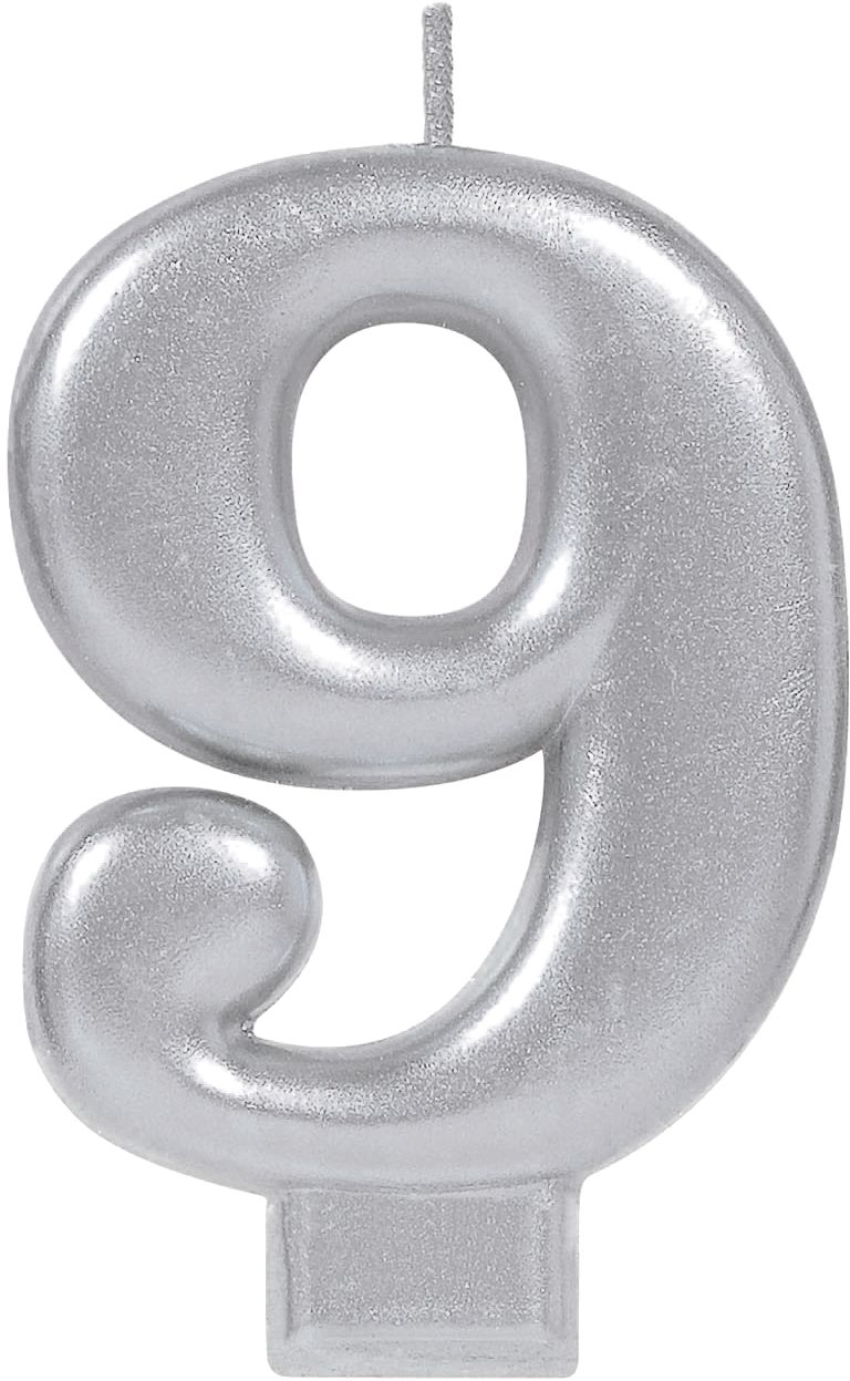 Shimmering Silver Number 9 Birthday Candle, 3.2-inch