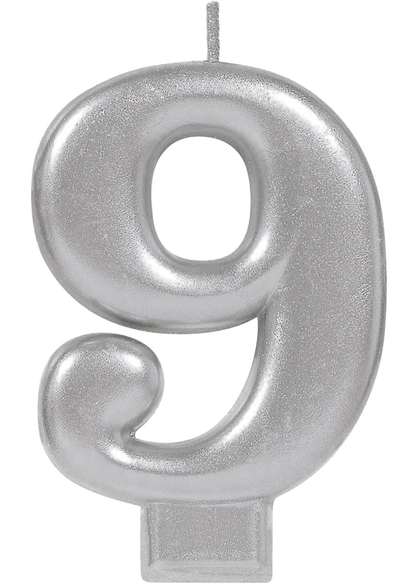 Shimmering Silver Number 9 Birthday Candle, 3.2-inch