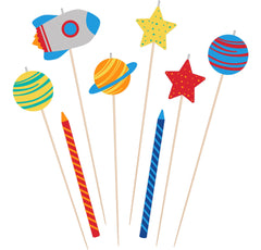 Blast Off Planets Wax Candles, Multi-Colored, 4-inch, 8-pk