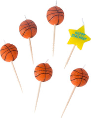 Basketball Happy Birthday Candle Picks, Orange, 3-inch, 6-pk