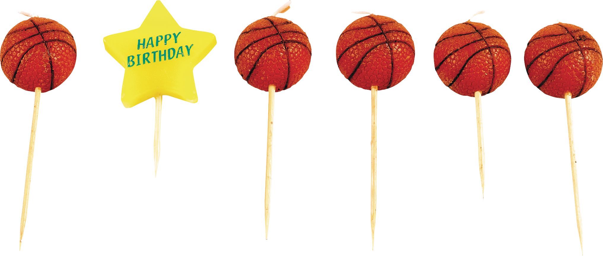 Basketball Happy Birthday Candle Picks, Orange, 3-inch, 6-pk