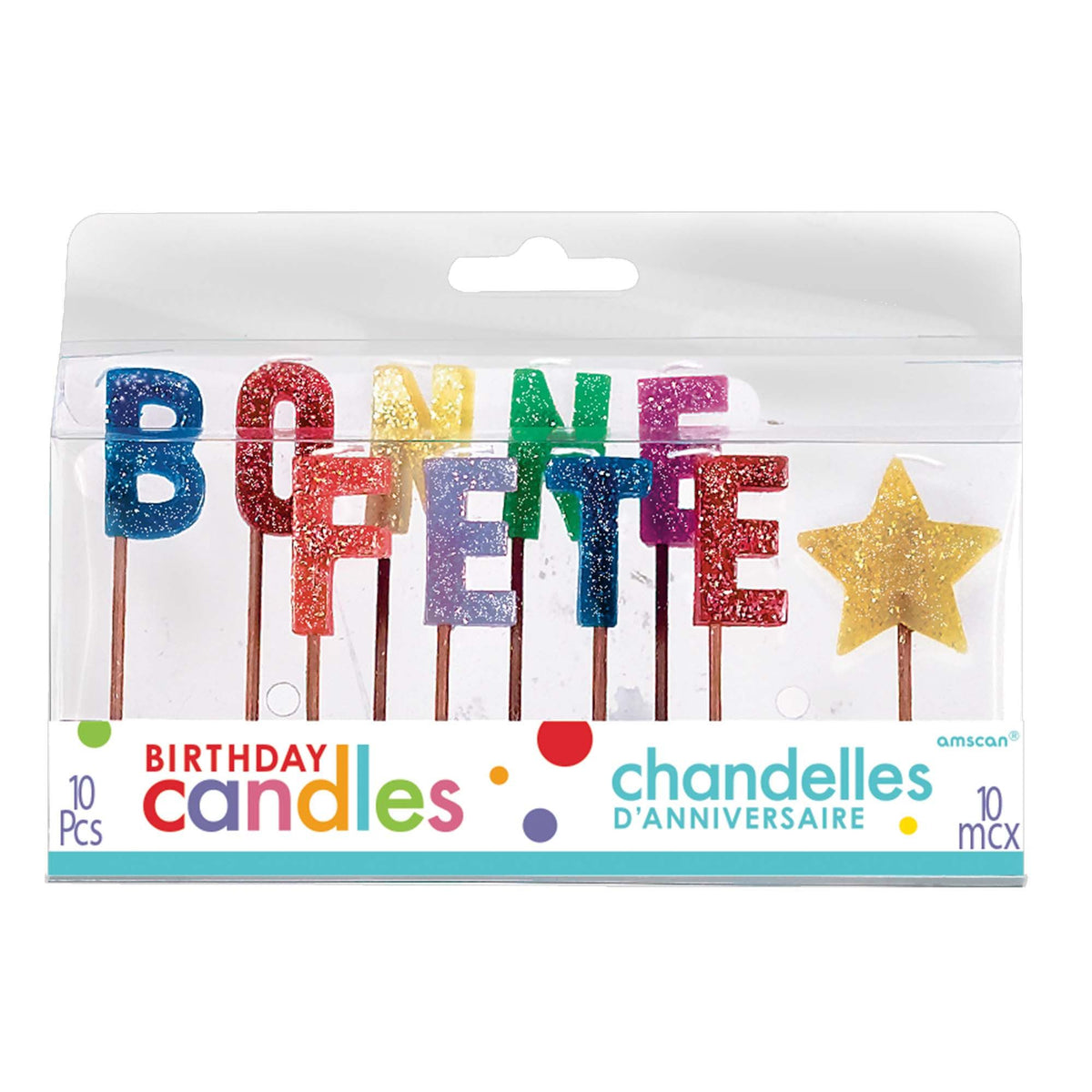 Bonne Fete Glitter Birthday Candle Picks - 10 pcs