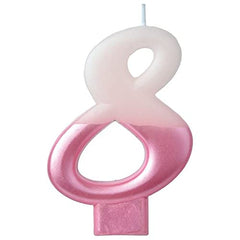 Number 8 Metallic Dipped Ombre Wax Candle, Pink, 3.2-Inch