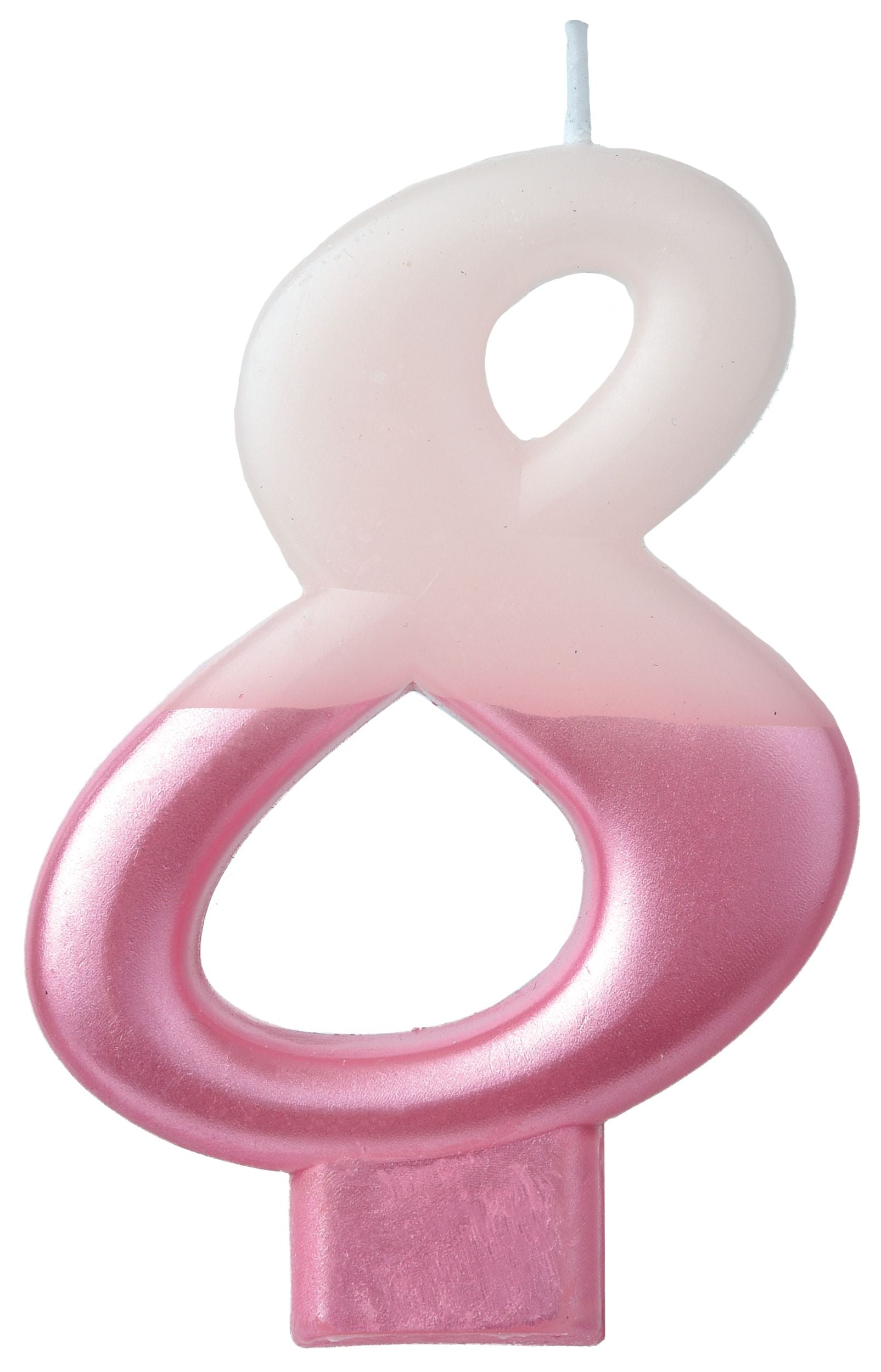 Number 8 Metallic Dipped Ombre Wax Candle, Pink, 3.2-Inch