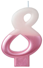 Number 8 Metallic Dipped Ombre Wax Candle, Pink, 3.2-Inch