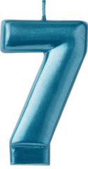 Metallic Blue Number 7 Wax Candle, 3.3-in