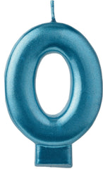 Metallic Blue Number 0 Wax Candle, 3.3-in