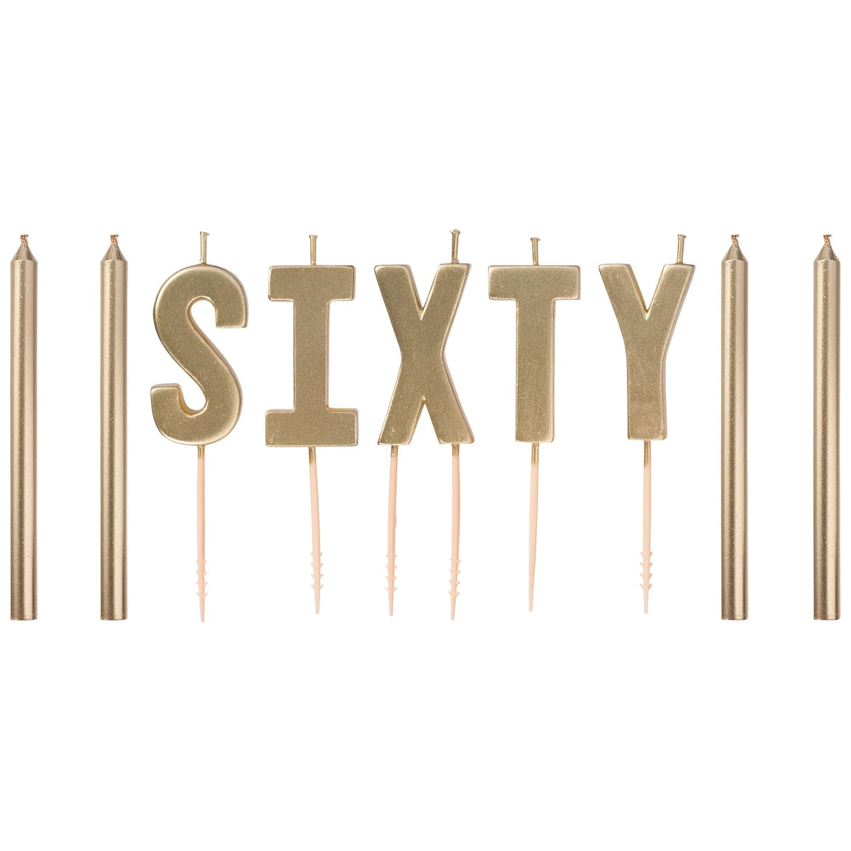 Golden Age Sixty Candle Pick Set, Gold, 4.5 inch, 9-pk