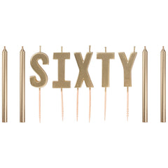 Golden Age Sixty Candle Pick Set, Gold, 4.5 inch, 9-pk