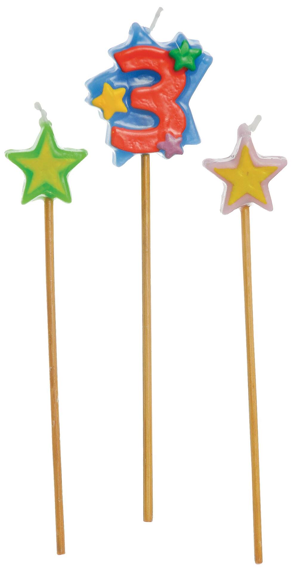 Star-Shaped Number 3 Birthday Toothpick Candle Set, 6-in, 3-pk