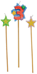 Star-Shaped Number 3 Birthday Toothpick Candle Set, 6-in, 3-pk