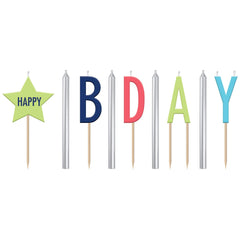 Modern Happy Bday Pick Candle, 9-pk, for Birthday Party