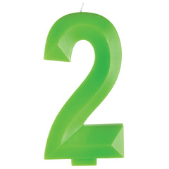 Bright Green Number 2 Birthday Candle, 5.25-in