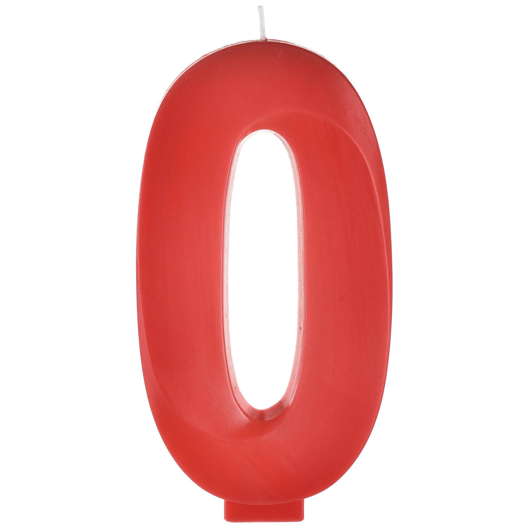 Bright Red Number 0 Birthday Candle, 5.25-in