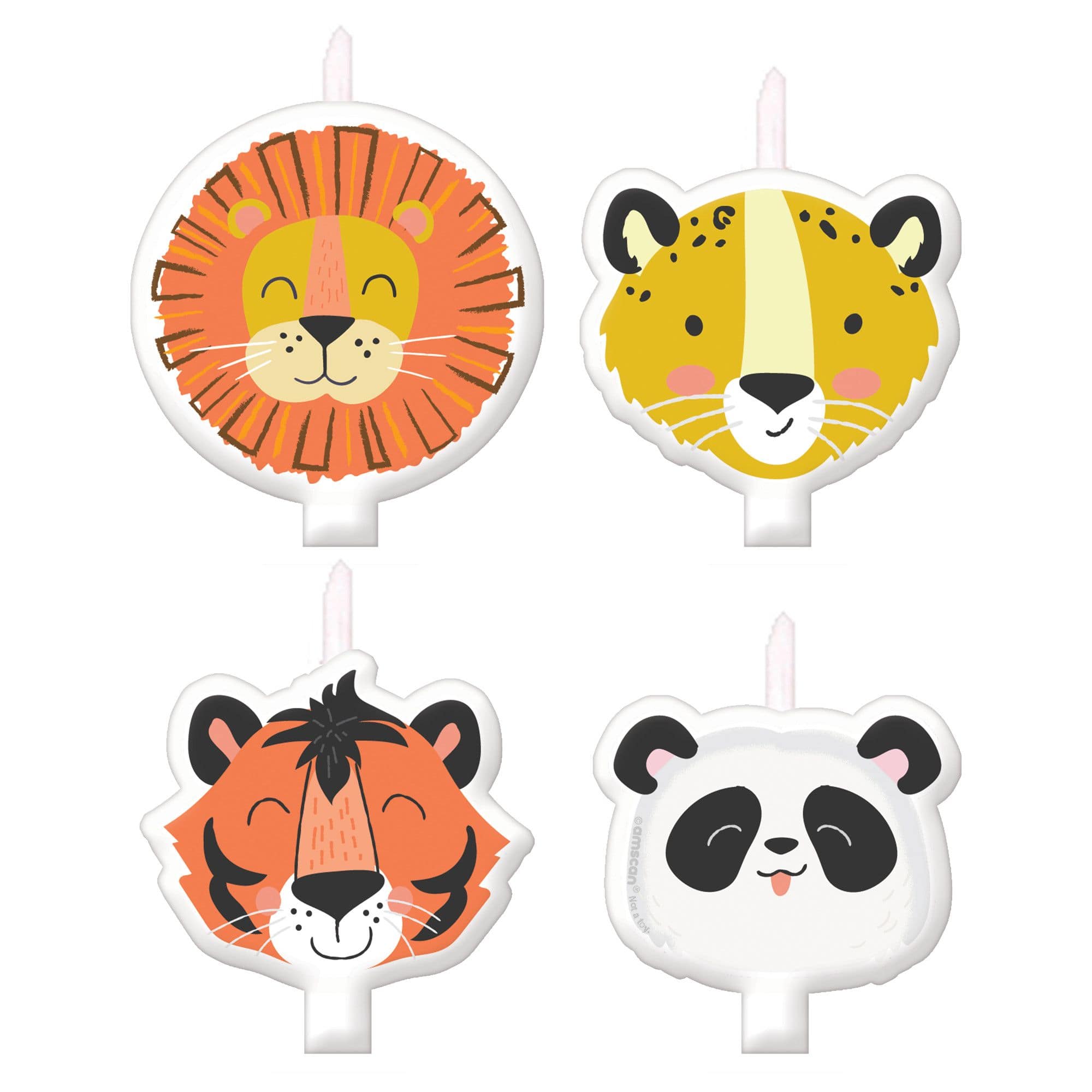 Get Wild Lion/Cheetah/Tiger/Panda Wax Candle Set, Orange/Yellow, 2-inch, 4-pk