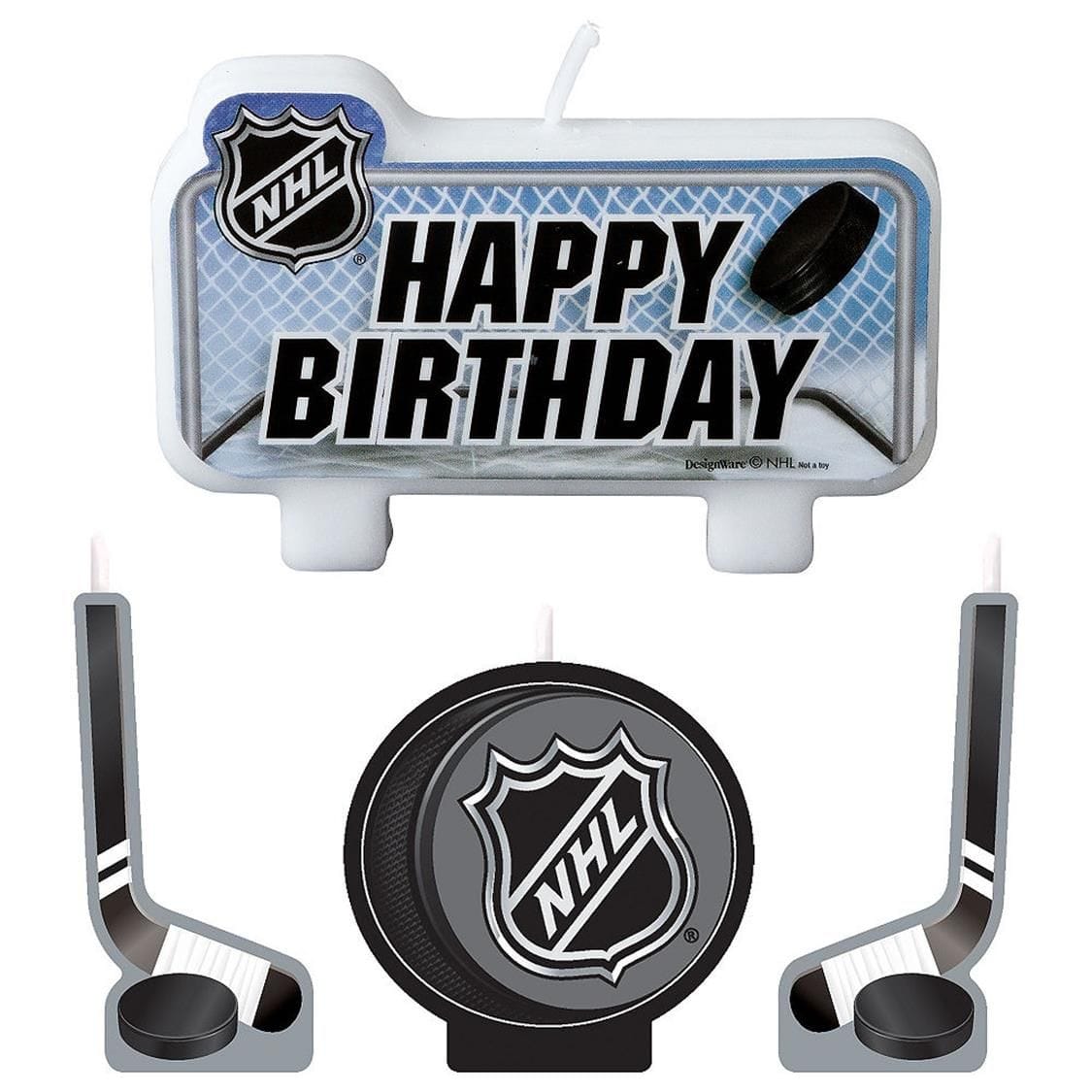 NHL Happy Birthday Wax Candle Set, Blue/Black, 4.5-inch, 4-pk