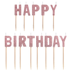 Happy Birthday Glitter Toothpick Candles, Rose Gold, 3 inch, 13-pk